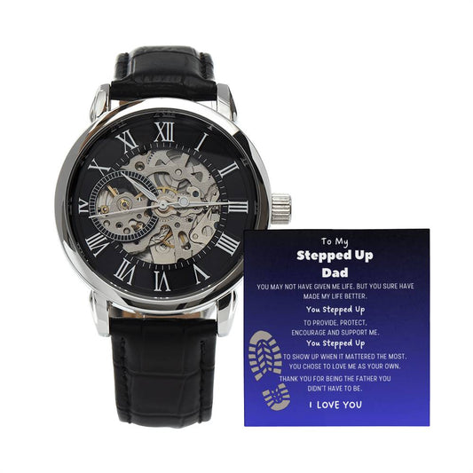 Stepped Up Dad Watch Openwork Watch | Genuine Leather Strap | Splash Resistant