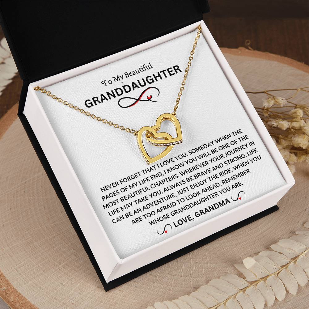 To My Beautiful Granddaughter | Love Grandma | Interlocking Hearts Necklace