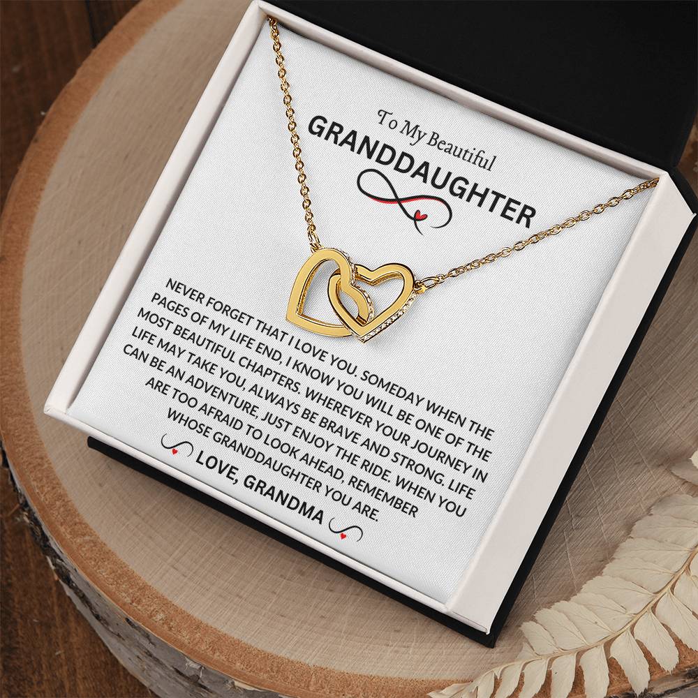 To My Beautiful Granddaughter | Love Grandma | Interlocking Hearts Necklace