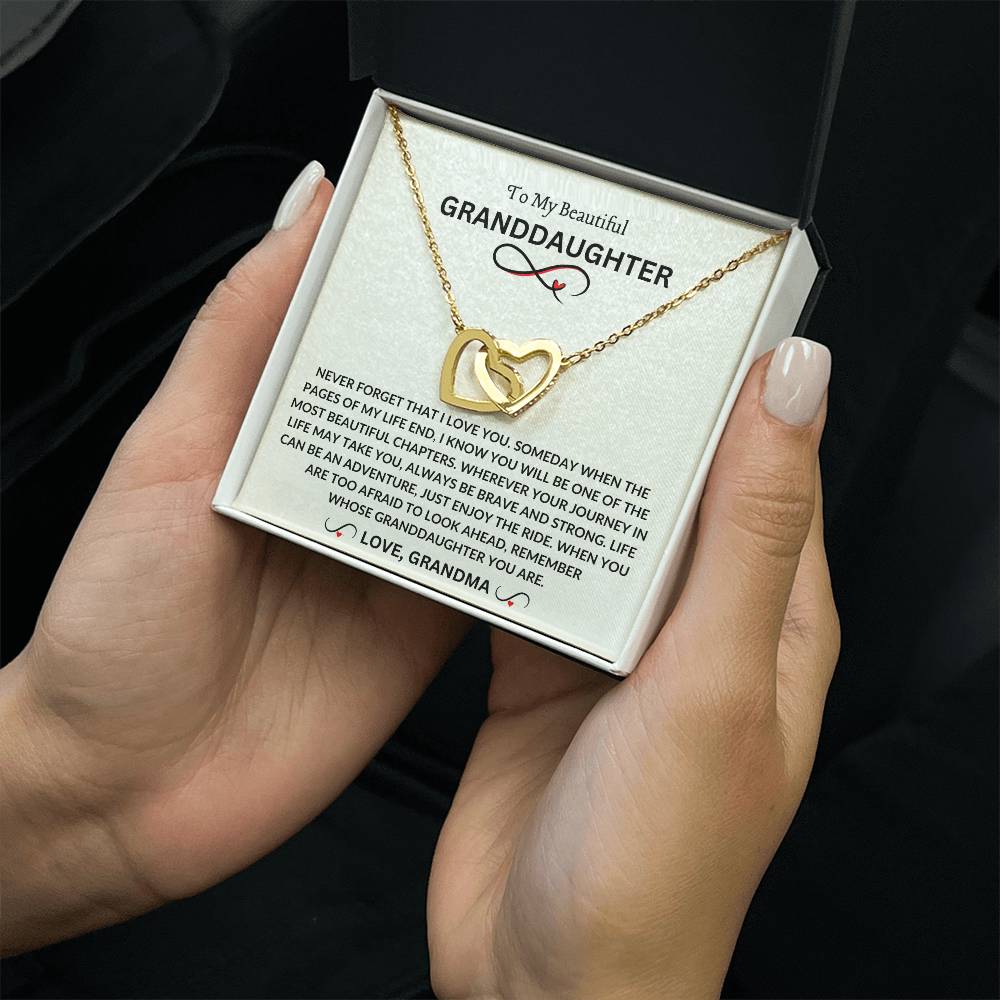 To My Beautiful Granddaughter | Love Grandma | Interlocking Hearts Necklace