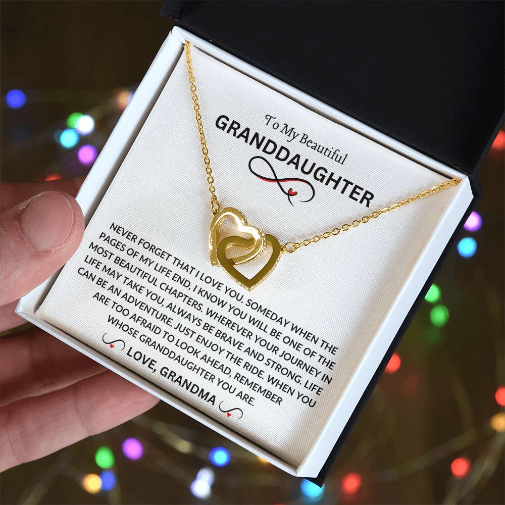 To My Beautiful Granddaughter | Love Grandma | Interlocking Hearts Necklace