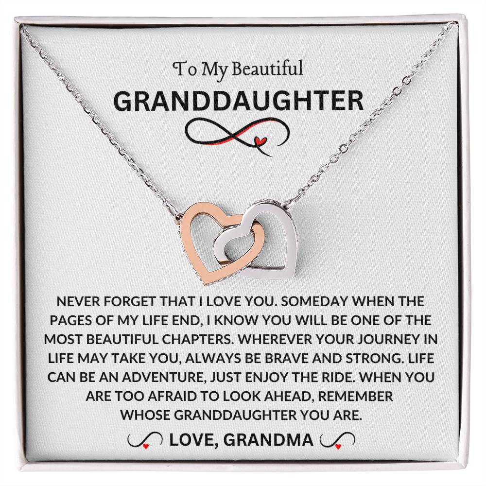 To My Beautiful Granddaughter | Love Grandma | Interlocking Hearts Necklace