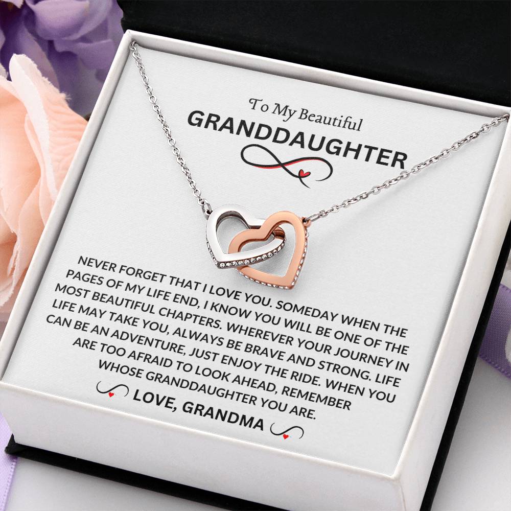 To My Beautiful Granddaughter | Love Grandma | Interlocking Hearts Necklace