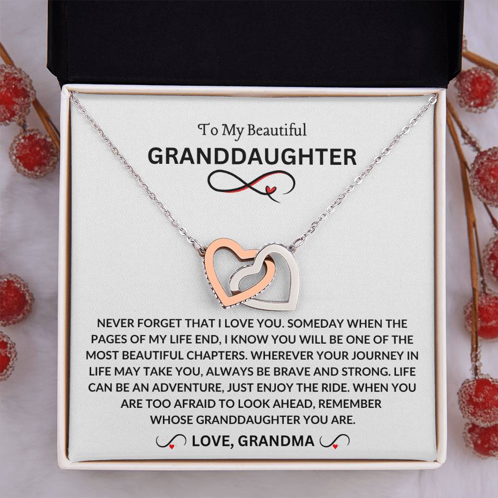 To My Beautiful Granddaughter | Love Grandma | Interlocking Hearts Necklace