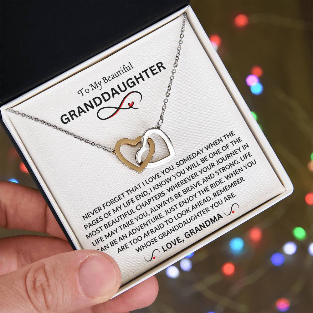 To My Beautiful Granddaughter | Love Grandma | Interlocking Hearts Necklace