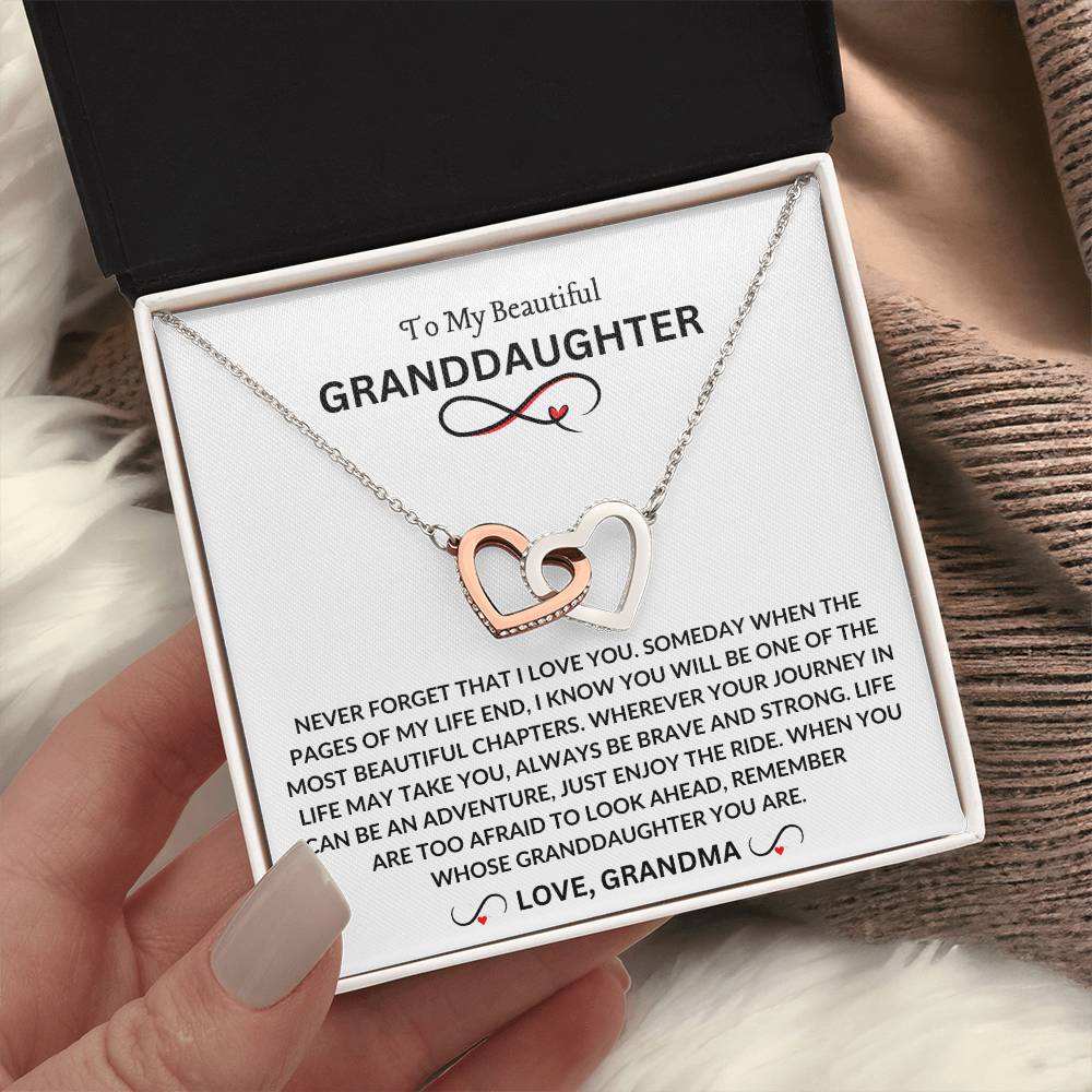 To My Beautiful Granddaughter | Love Grandma | Interlocking Hearts Necklace