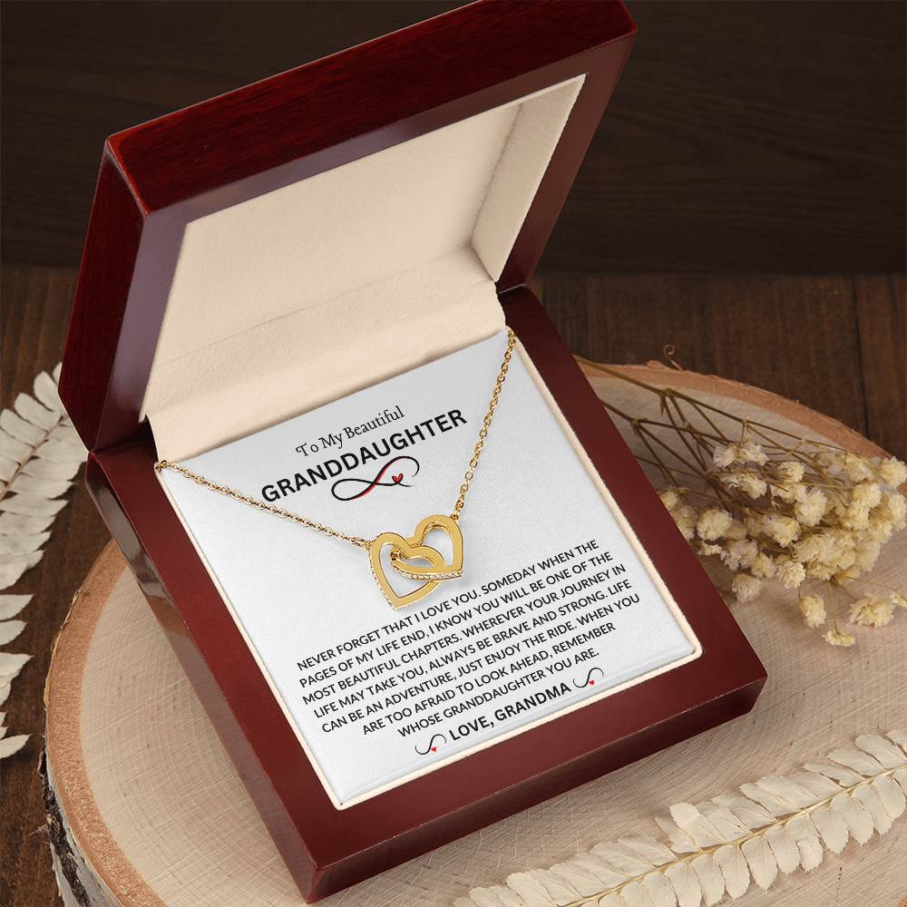 To My Beautiful Granddaughter | Love Grandma | Interlocking Hearts Necklace