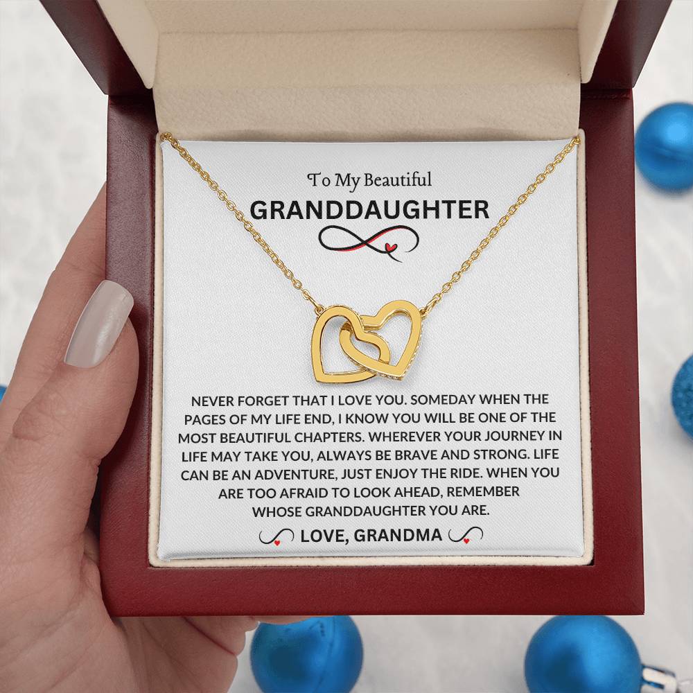 To My Beautiful Granddaughter | Love Grandma | Interlocking Hearts Necklace