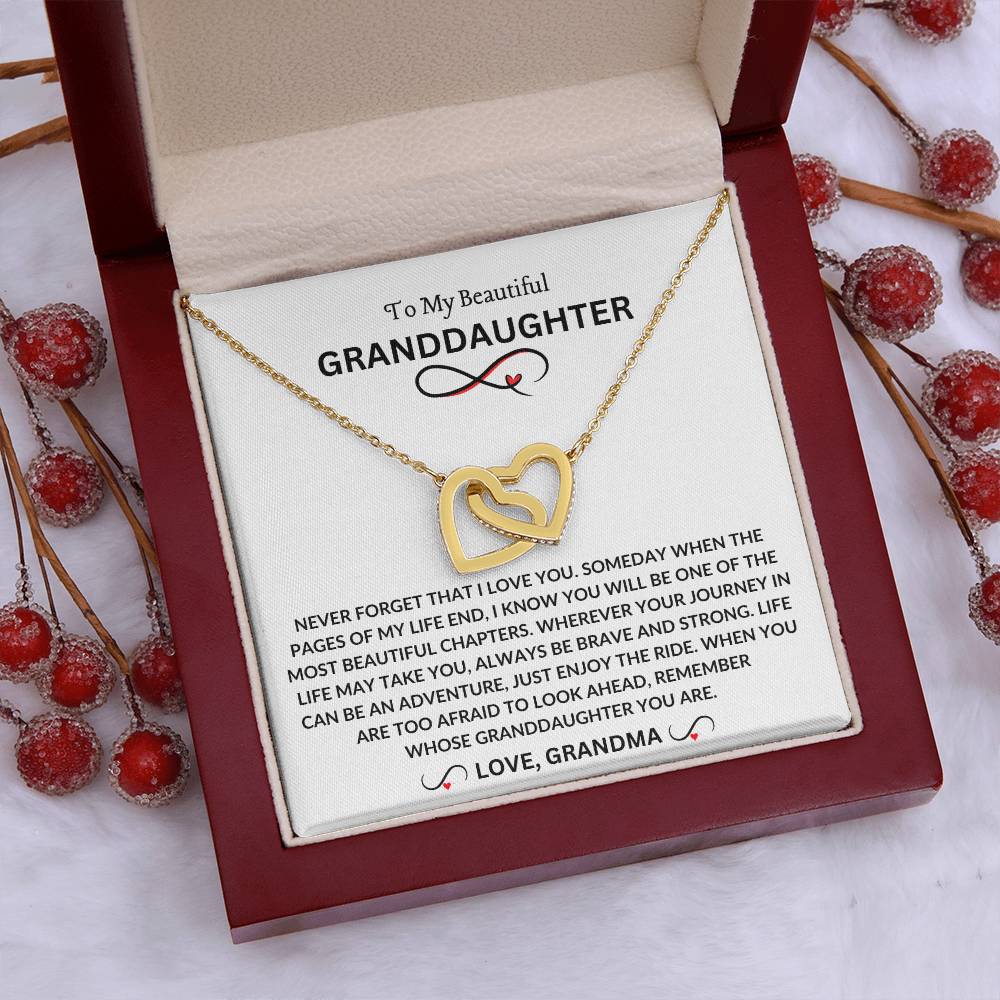 To My Beautiful Granddaughter | Love Grandma | Interlocking Hearts Necklace