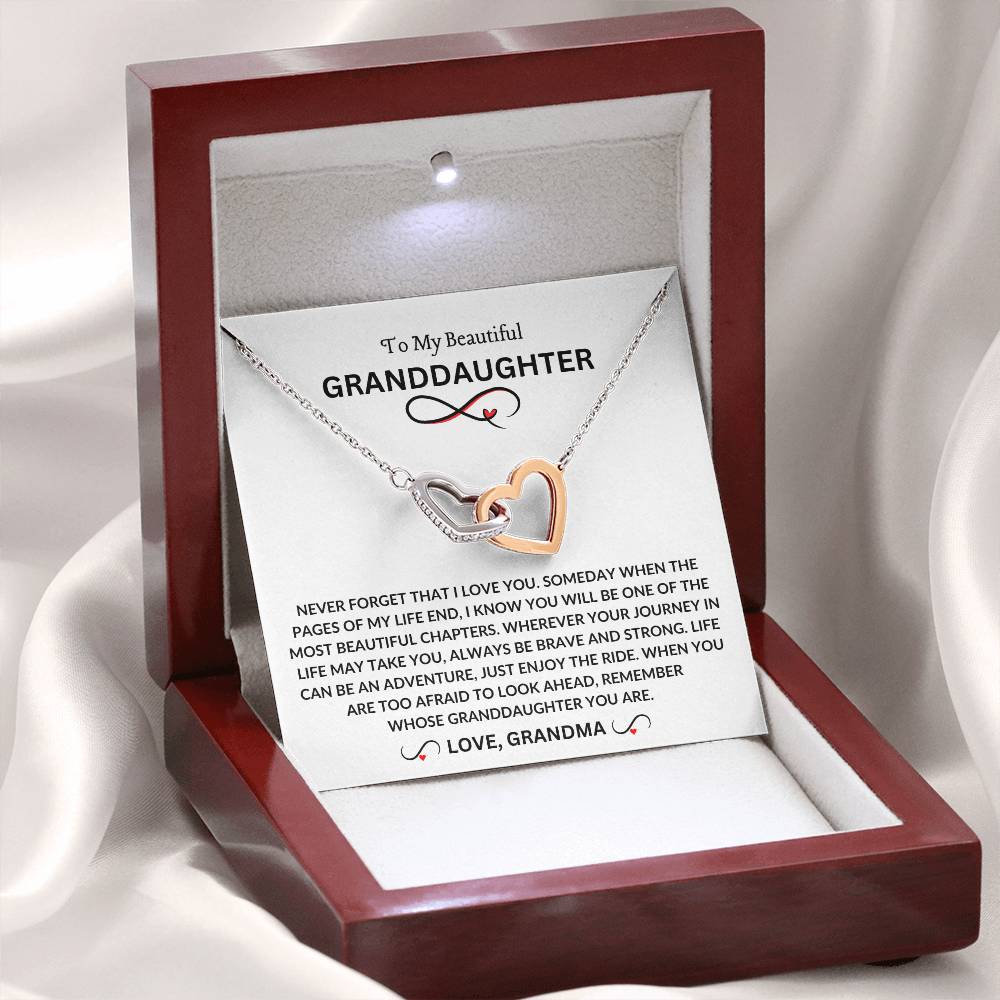 To My Beautiful Granddaughter | Love Grandma | Interlocking Hearts Necklace