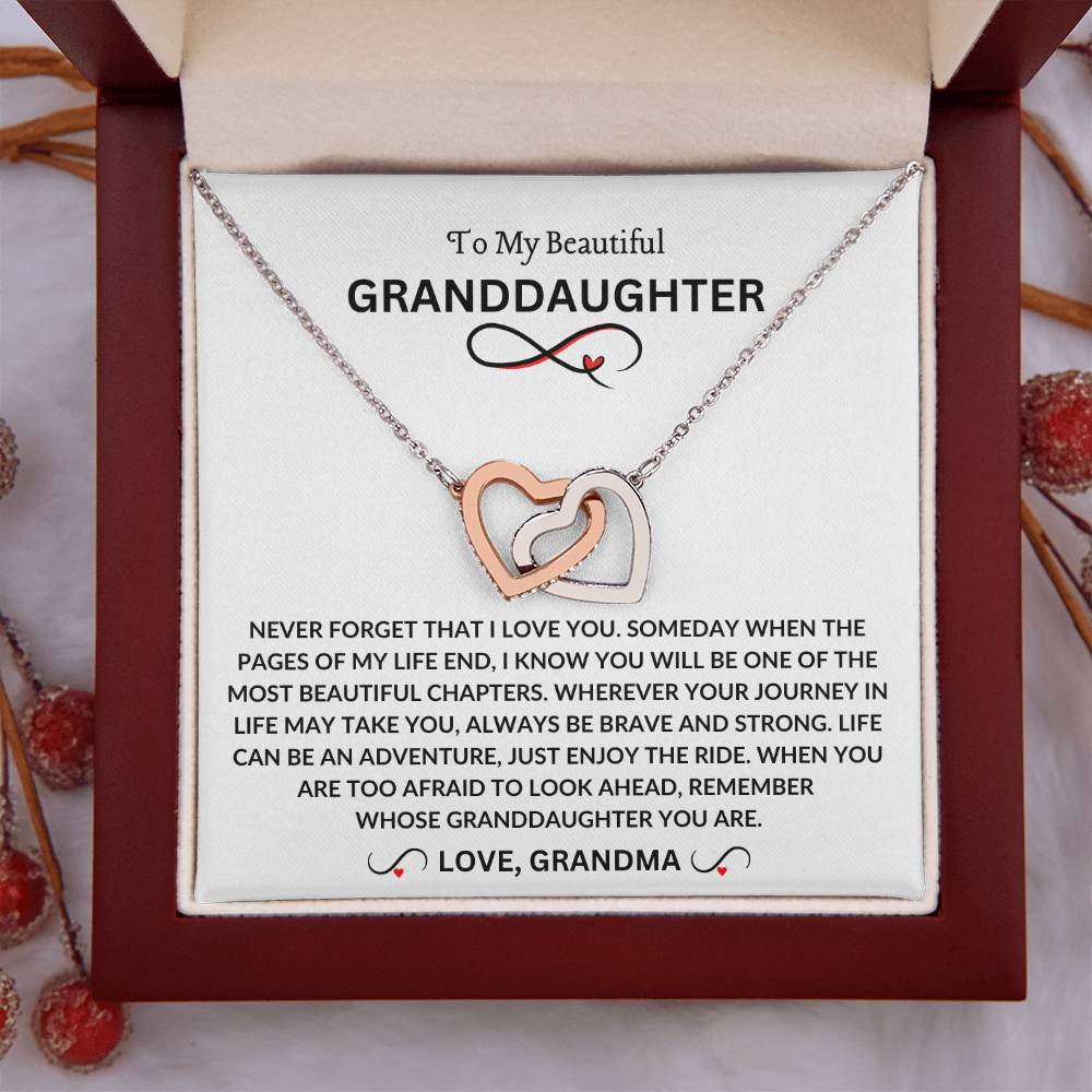 To My Beautiful Granddaughter | Love Grandma | Interlocking Hearts Necklace