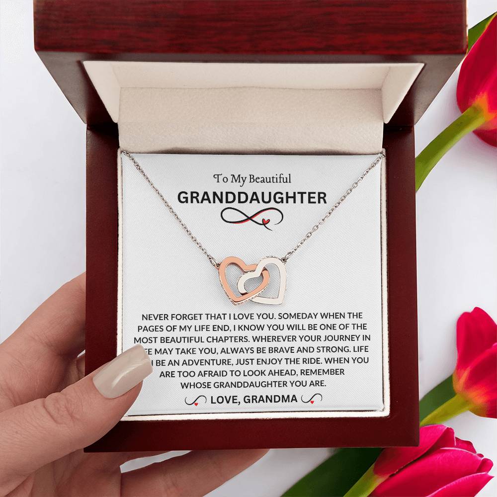 To My Beautiful Granddaughter | Love Grandma | Interlocking Hearts Necklace