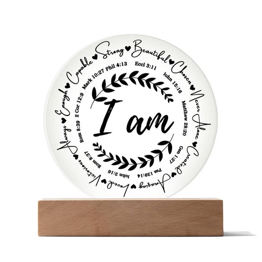 I AM | Scripture Acrylic Plaque | Wooden Base