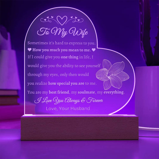 To My Wife Engraved Heart Acrylic Plaque