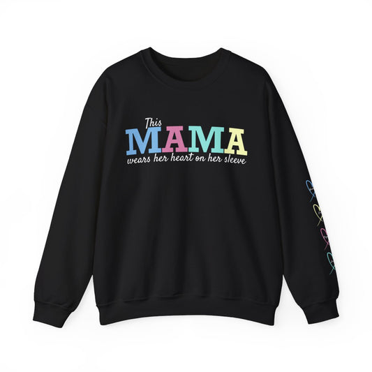 This MAMA wears her heart on her sleeve | Personalized with Childrens Name On Left Sleeve